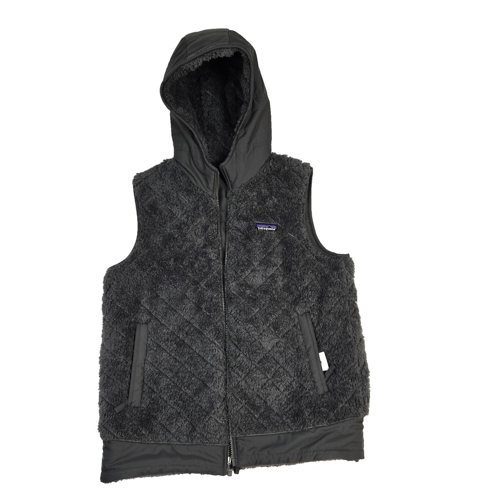 Patagonia Los Gatos Vest Womens S Gray Hooded‎ Reversible Sherpa Fleece Puffer